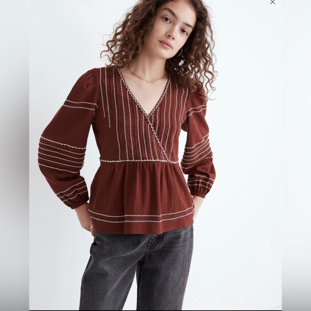 Madewell Embroidered Faux-Wrap Top (size xs)